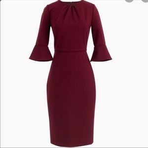 J Crew Burgundy Bell-Sleeve Sheath Dress 6P